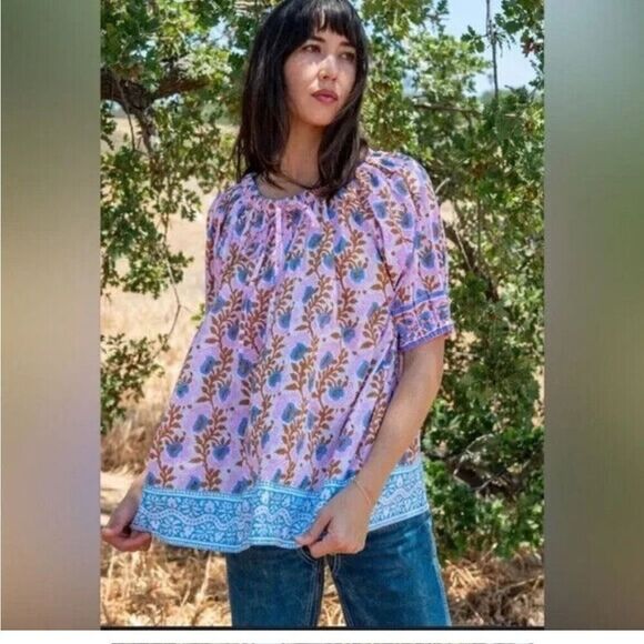 J Crew SZ BLOCKPRINTS Off The Shoulders Traci Blouse Medium - Picture 1 of 9